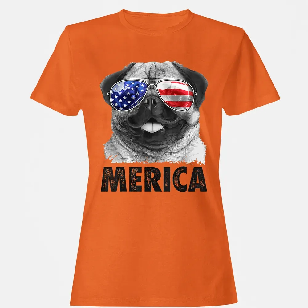 Pug 4th of July s Merica Men Women USA American Flag Women's T-shirt - 11
