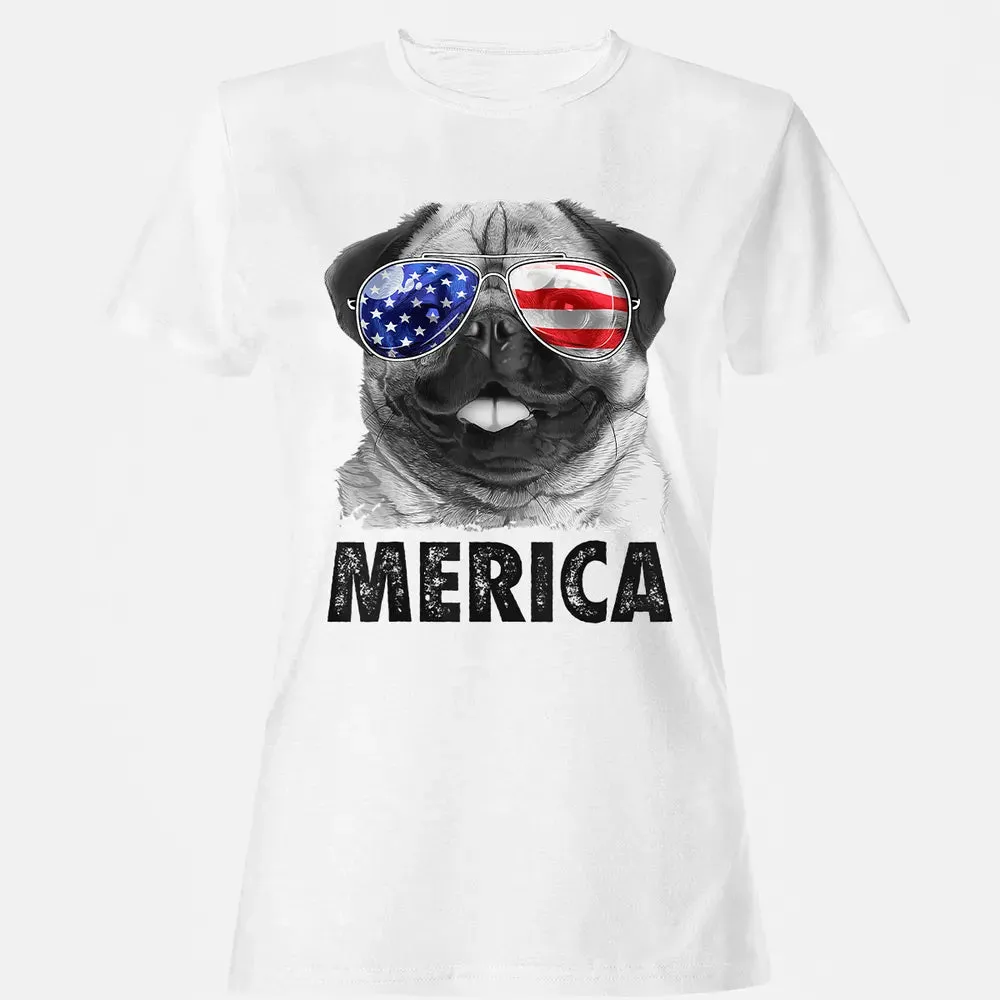 Pug 4th of July s Merica Men Women USA American Flag Women's T-shirt - 16