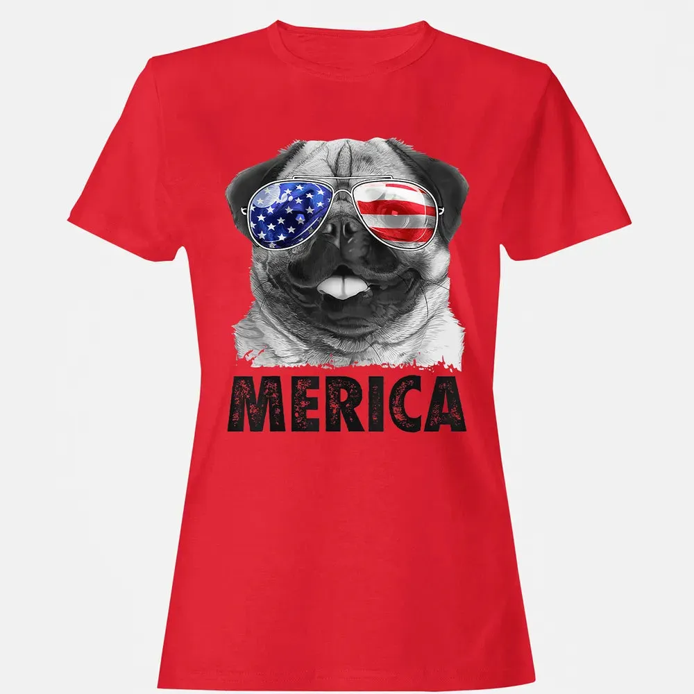Pug 4th of July s Merica Men Women USA American Flag Women's T-shirt - 13