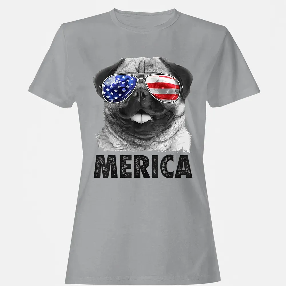 Pug 4th of July s Merica Men Women USA American Flag Women's T-shirt - 15