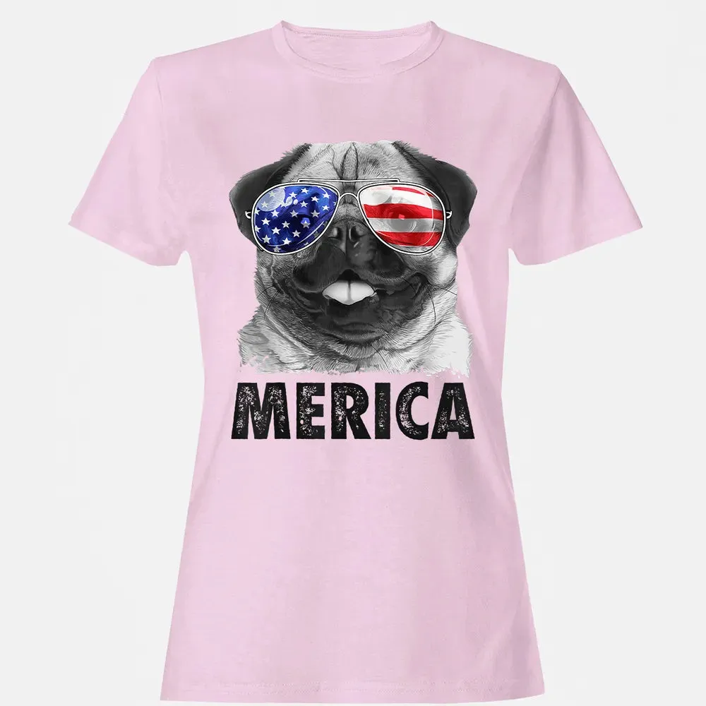 Pug 4th of July s Merica Men Women USA American Flag Women's T-shirt - 9