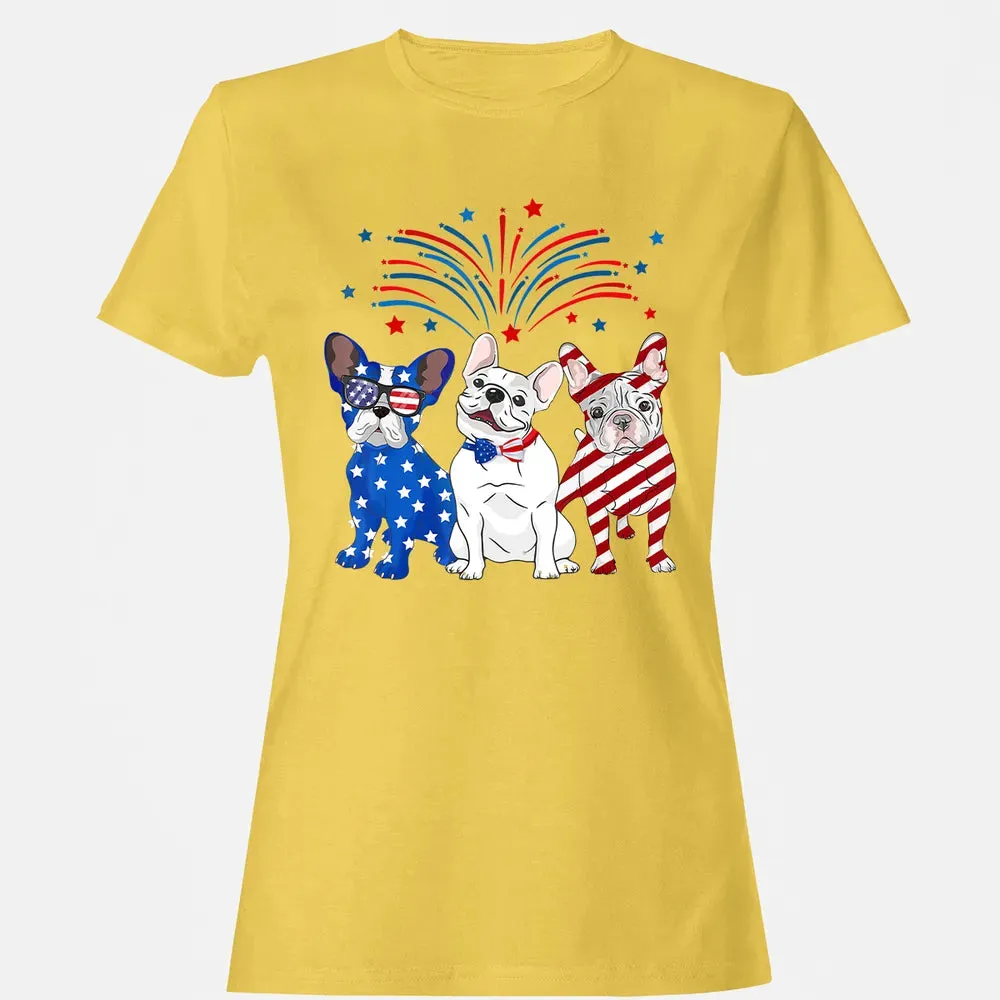 American Flag USA 4th of July French Bulldogs Women's T-shirt - 4
