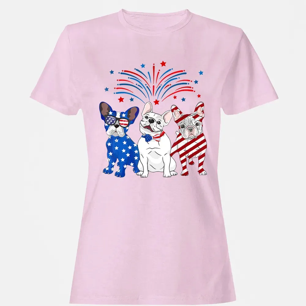 American Flag USA 4th of July French Bulldogs Women's T-shirt - 9