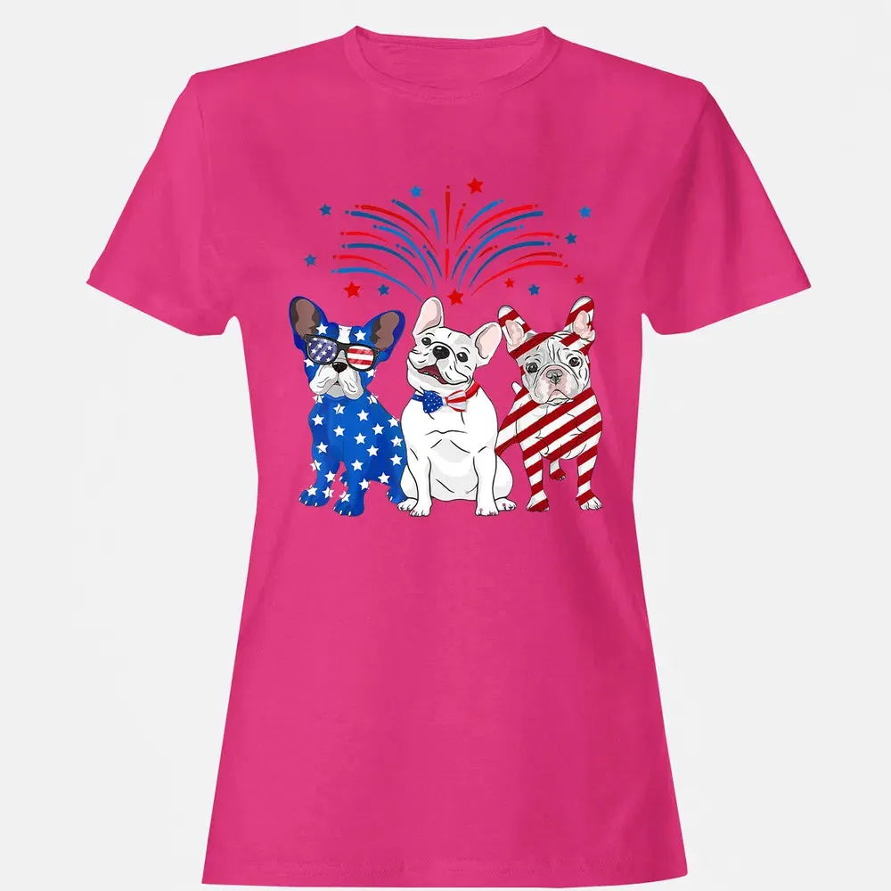 American Flag USA 4th of July French Bulldogs Women's T-shirt - 6
