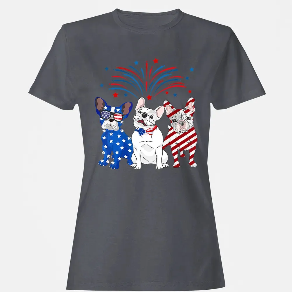American Flag USA 4th of July French Bulldogs Women's T-shirt - 5