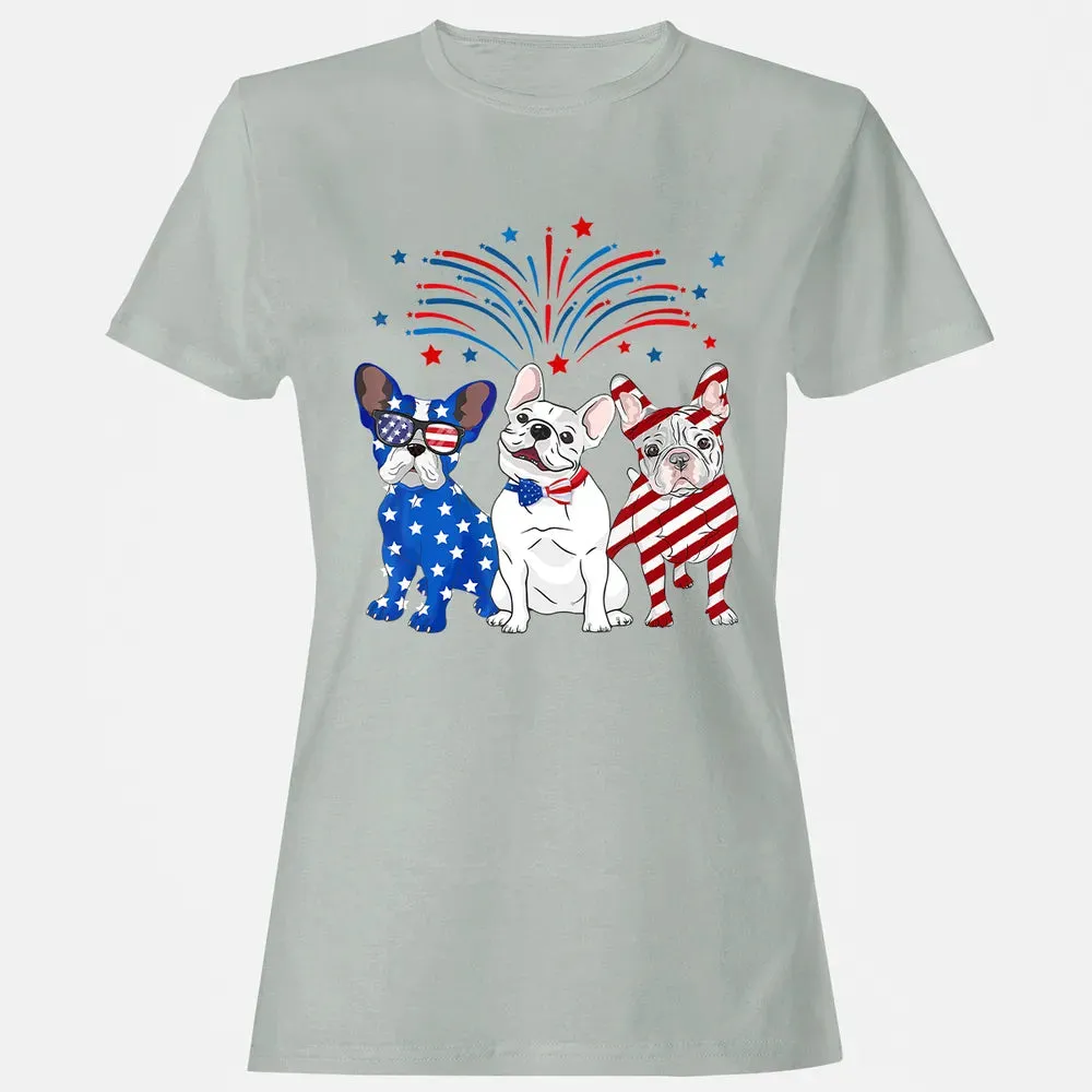 American Flag USA 4th of July French Bulldogs Women's T-shirt - 2