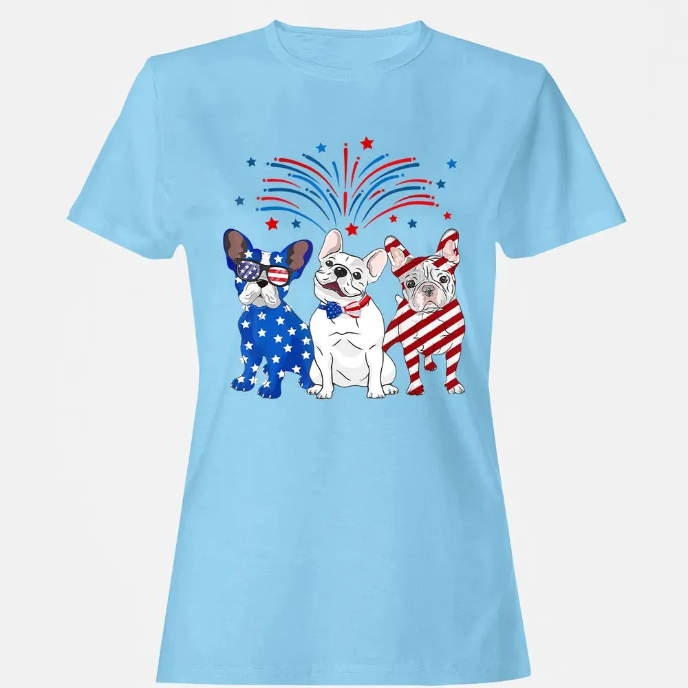 American Flag USA 4th of July French Bulldogs Women's T-shirt - 8