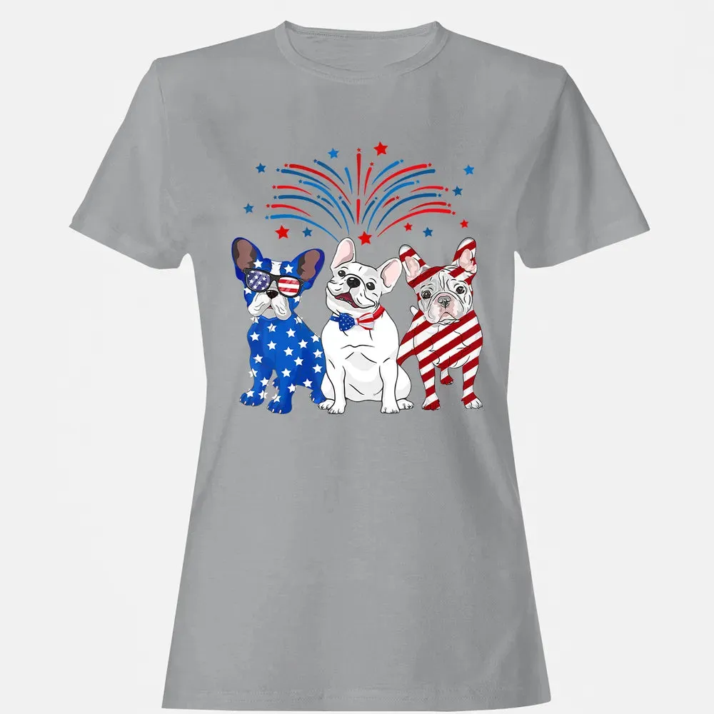 American Flag USA 4th of July French Bulldogs Women's T-shirt - 15