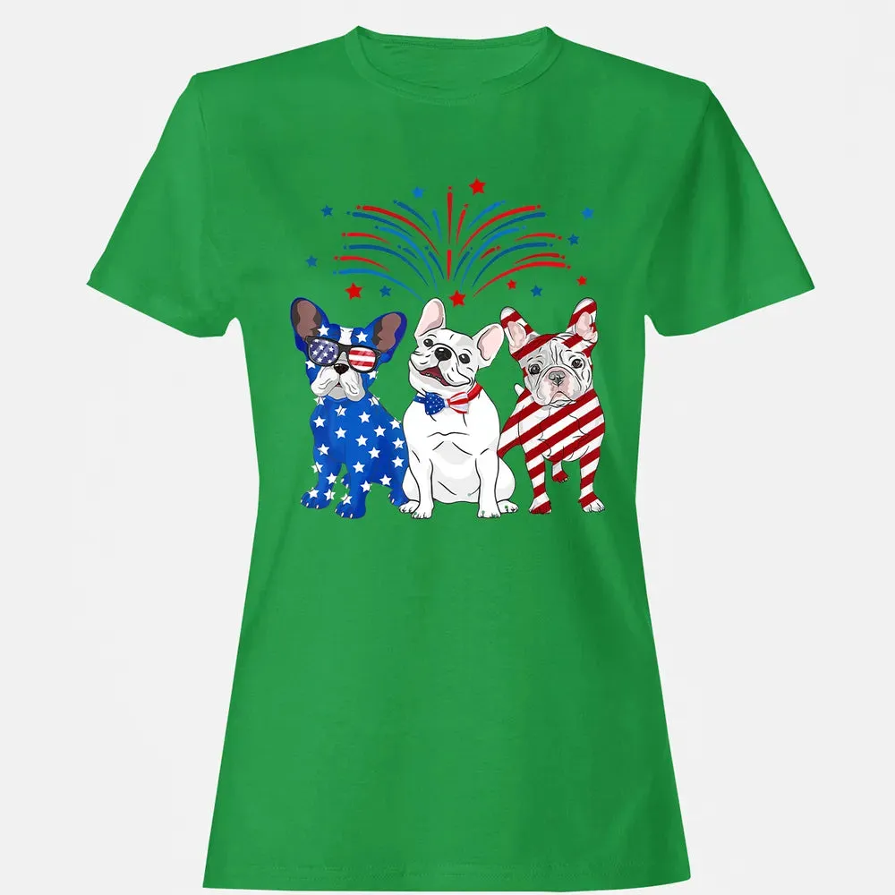 American Flag USA 4th of July French Bulldogs Women's T-shirt - 7