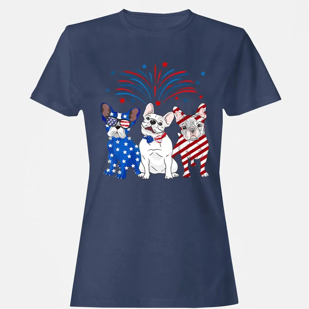 American Flag USA 4th of July French Bulldogs Women's T-shirt - 10