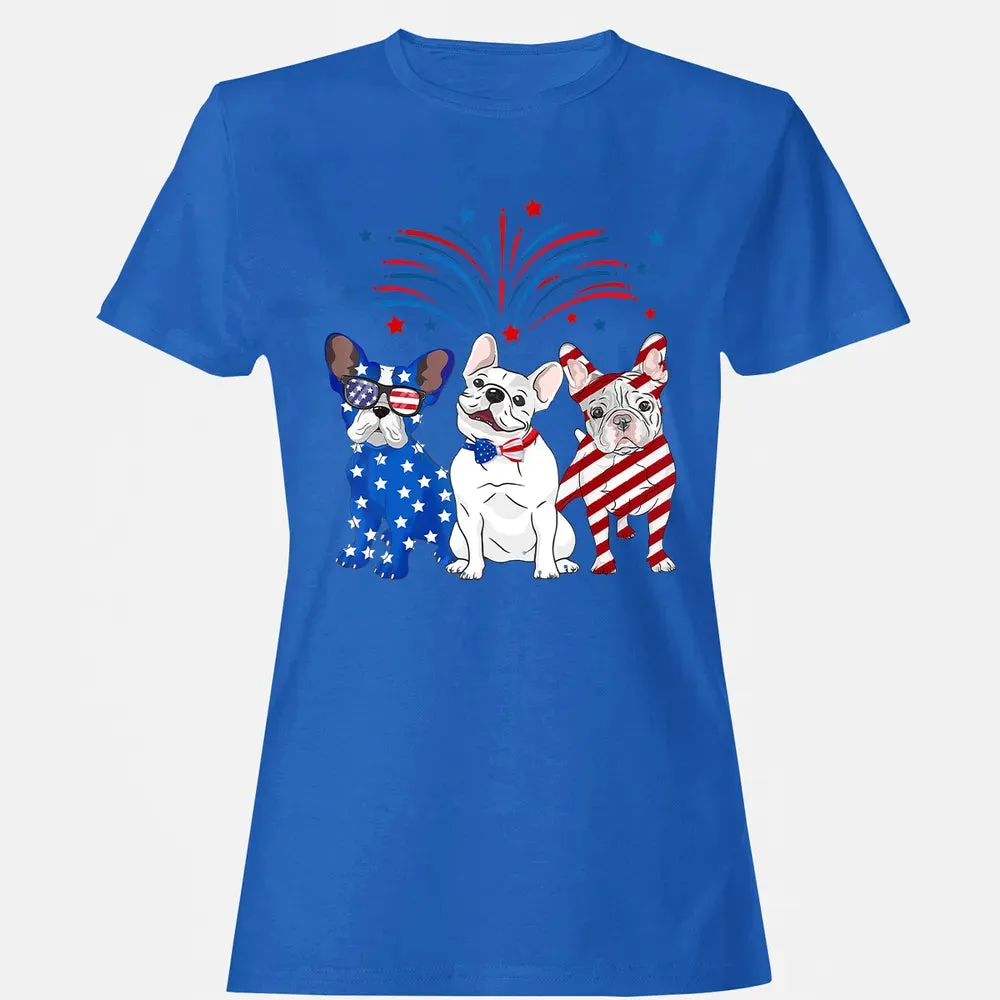 American Flag USA 4th of July French Bulldogs Women's T-shirt - 14