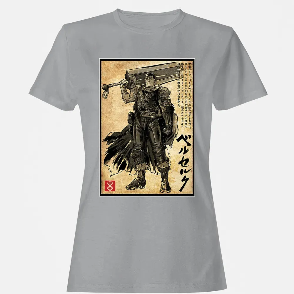 Black Swordsman woodblock Women's T-shirt - 15