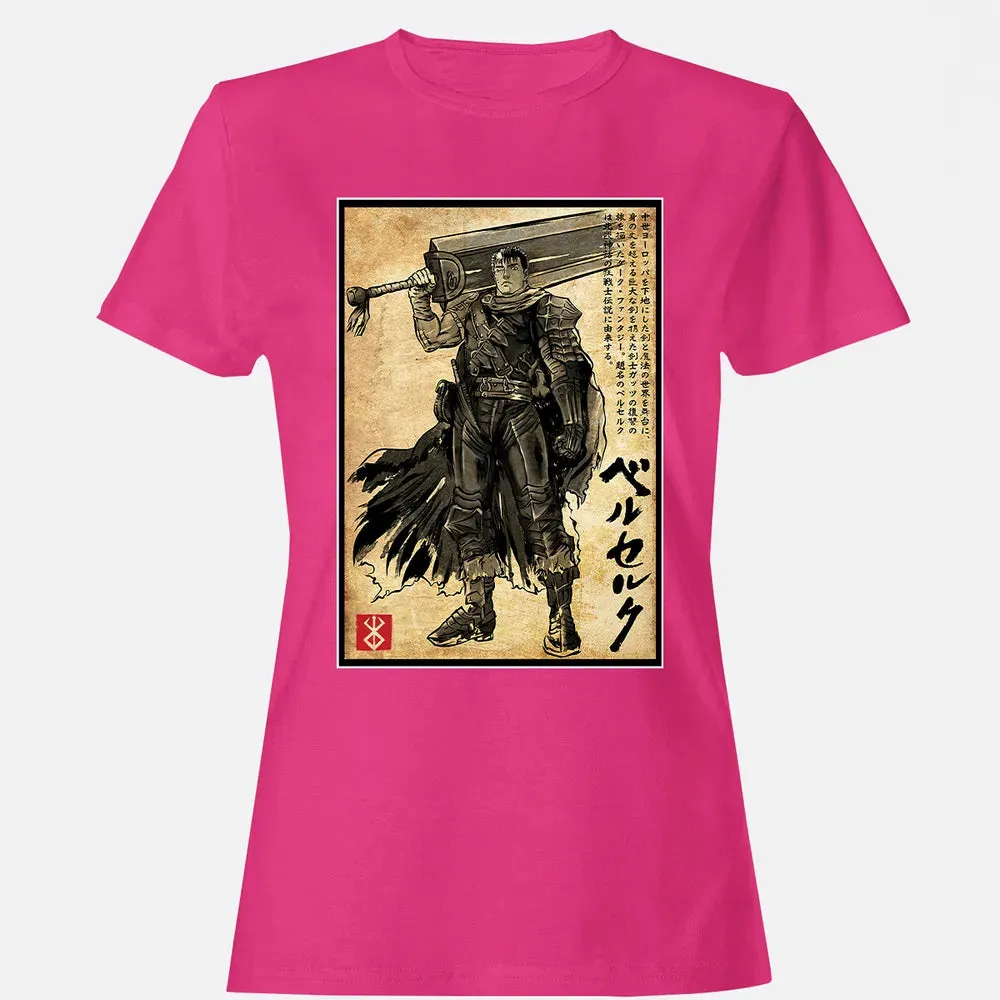 Black Swordsman woodblock Women's T-shirt - 6