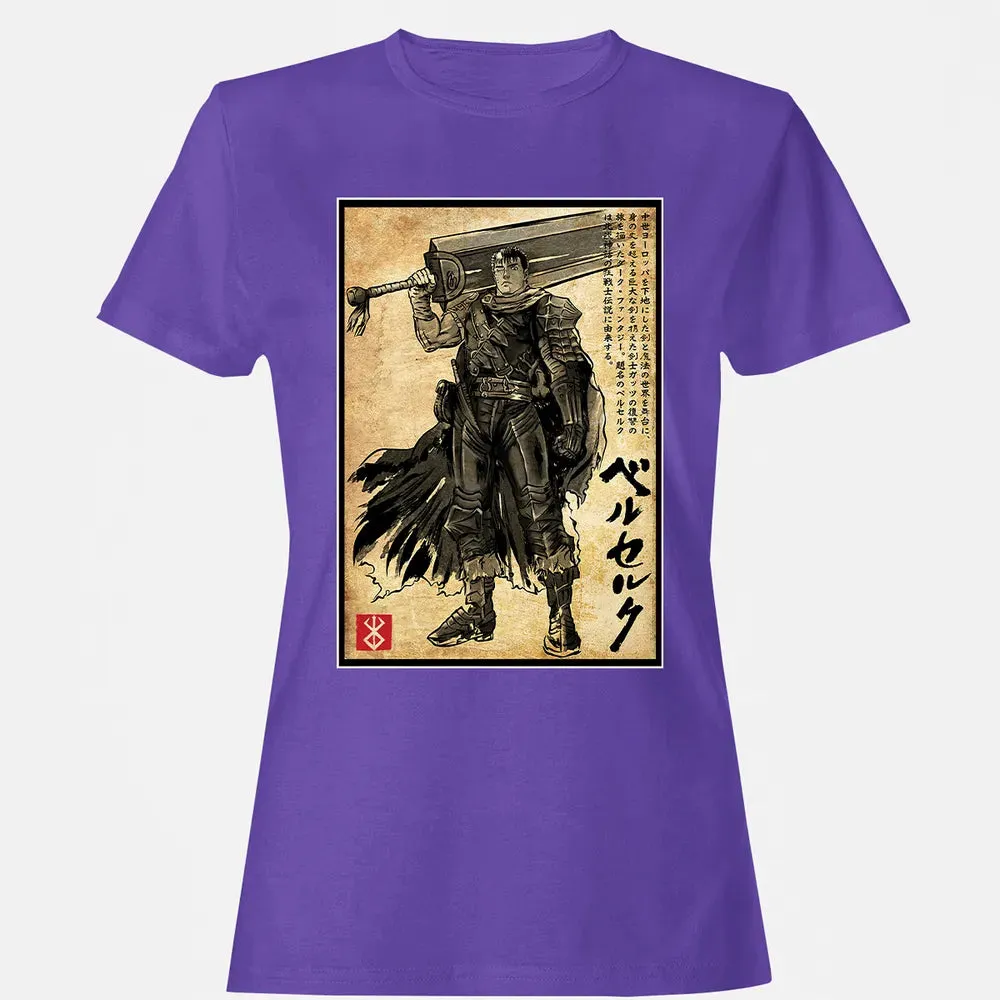 Black Swordsman woodblock Women's T-shirt - 12