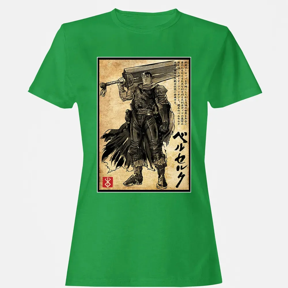 Black Swordsman woodblock Women's T-shirt - 7