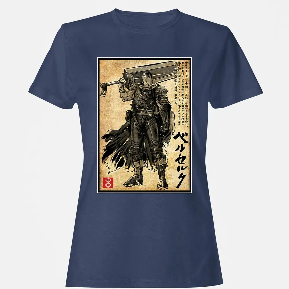 Black Swordsman woodblock Women's T-shirt - 10