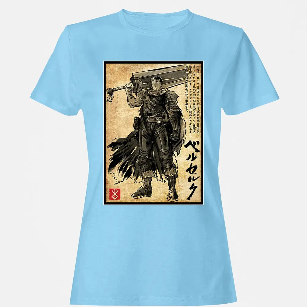 Black Swordsman woodblock Women's T-shirt - 8