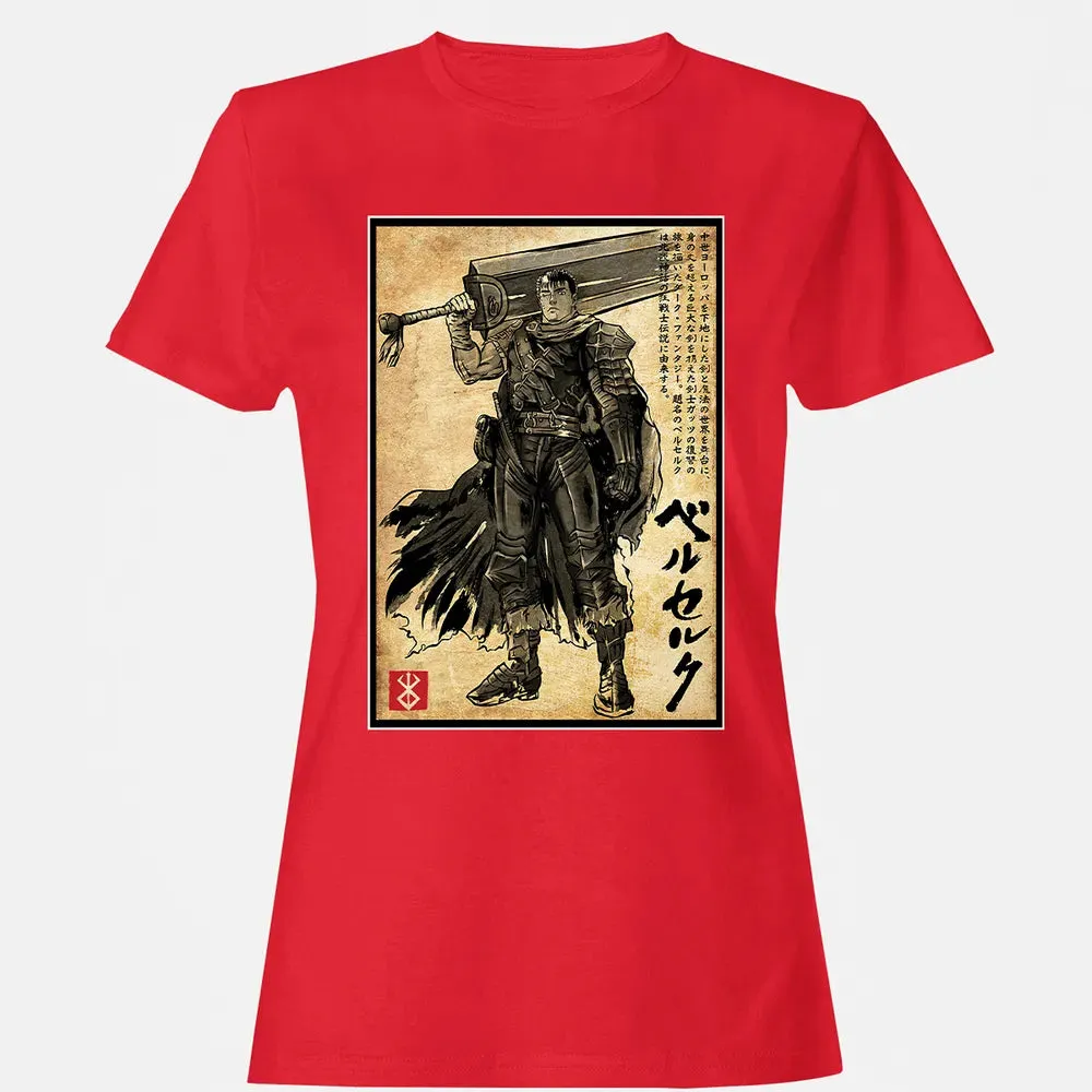 Black Swordsman woodblock Women's T-shirt - 13