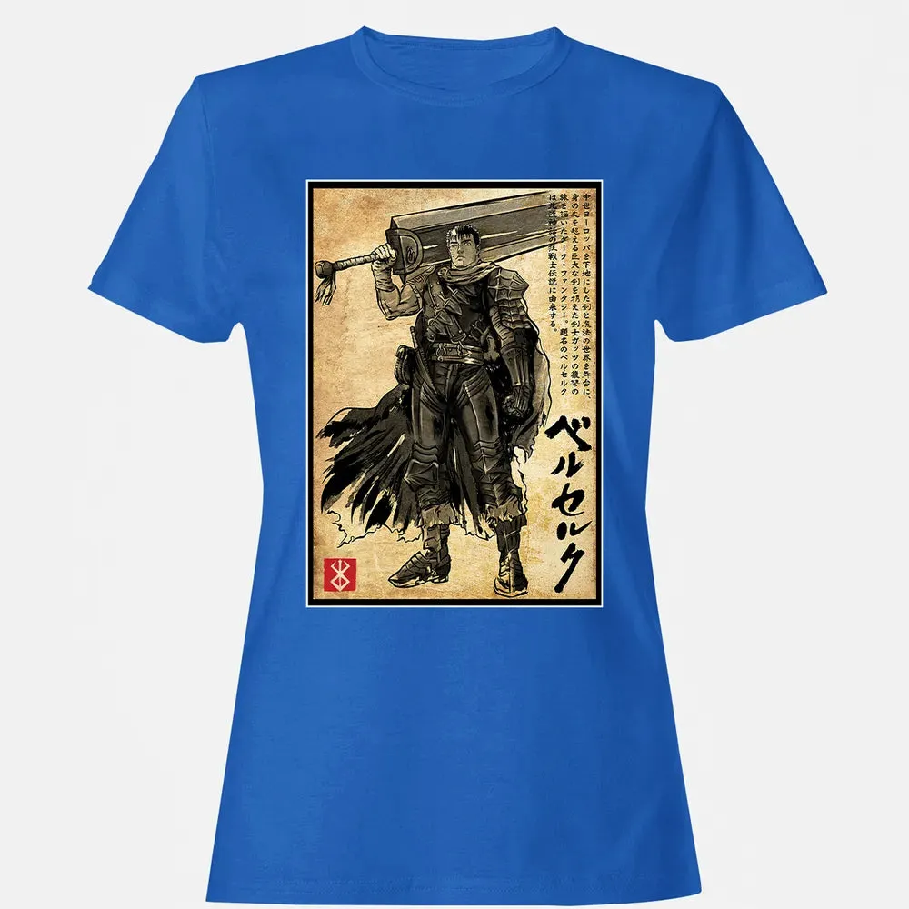 Black Swordsman woodblock Women's T-shirt - 14