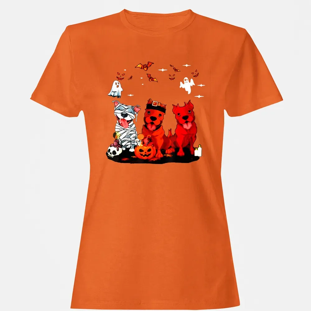 Pitbull Dog with Candy Pumpkin   Pitbull Halloween Women's T-shirt - 11