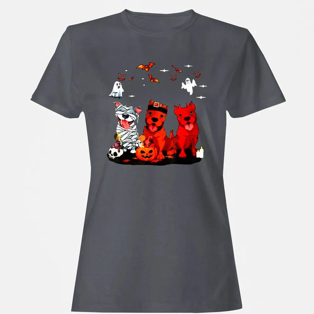 Pitbull Dog with Candy Pumpkin   Pitbull Halloween Women's T-shirt - 5