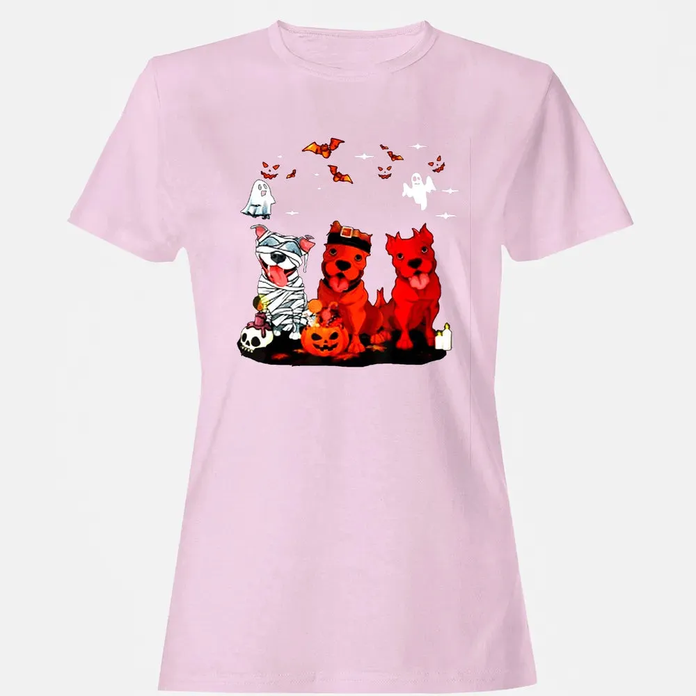 Pitbull Dog with Candy Pumpkin   Pitbull Halloween Women's T-shirt - 9