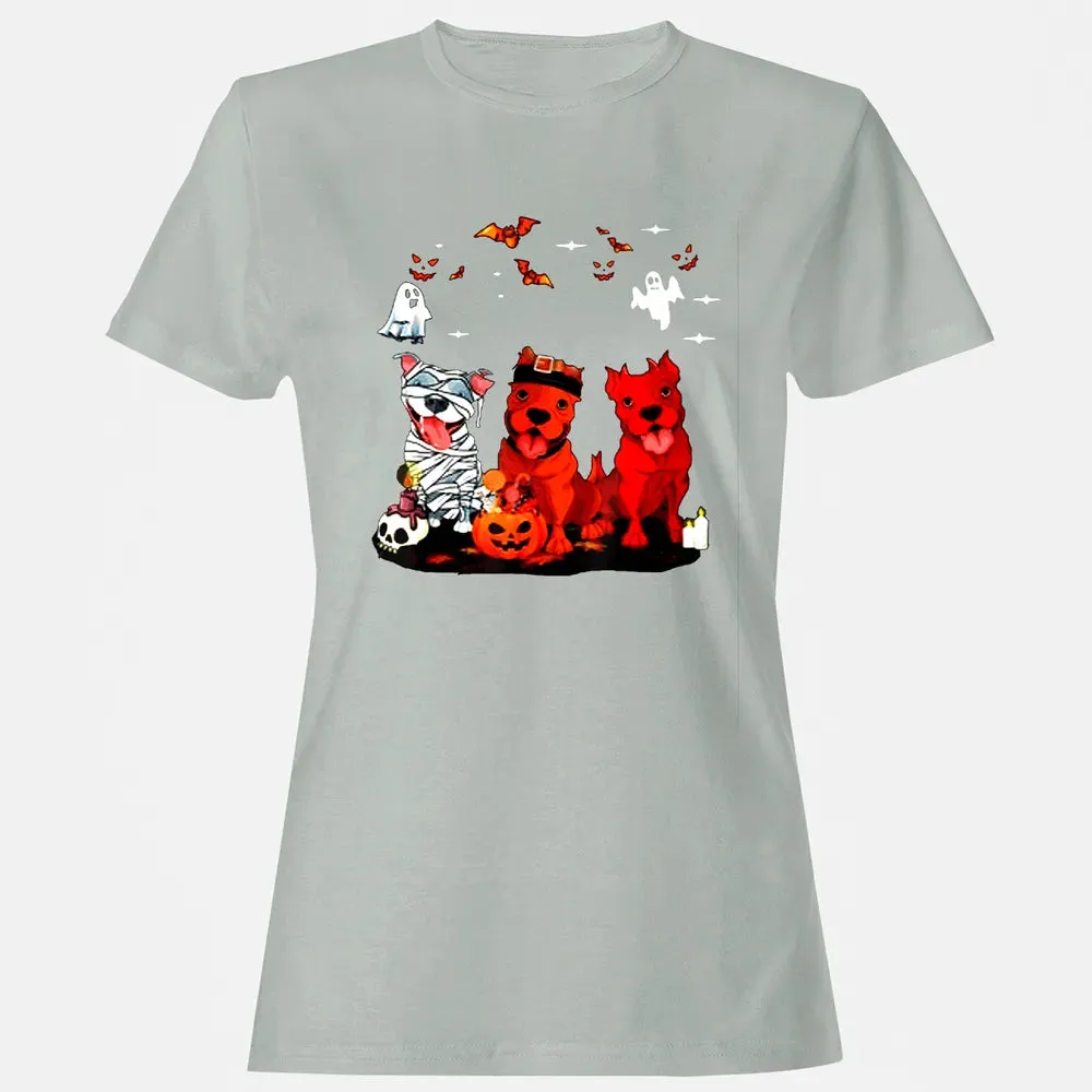Pitbull Dog with Candy Pumpkin   Pitbull Halloween Women's T-shirt - 2