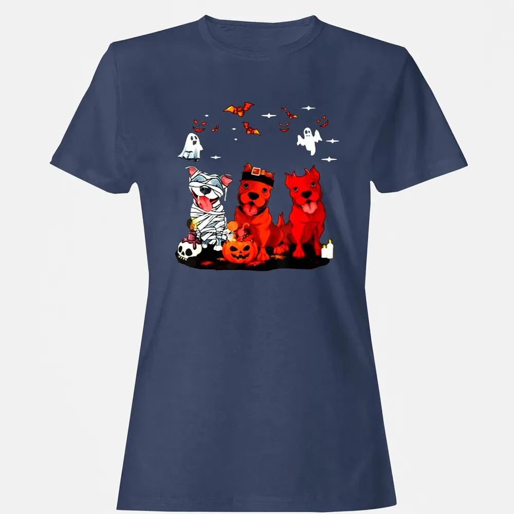 Pitbull Dog with Candy Pumpkin   Pitbull Halloween Women's T-shirt - 10