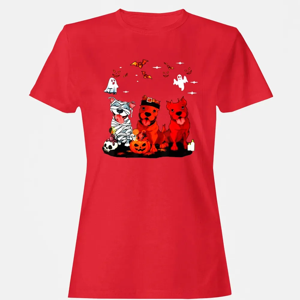 Pitbull Dog with Candy Pumpkin   Pitbull Halloween Women's T-shirt - 13