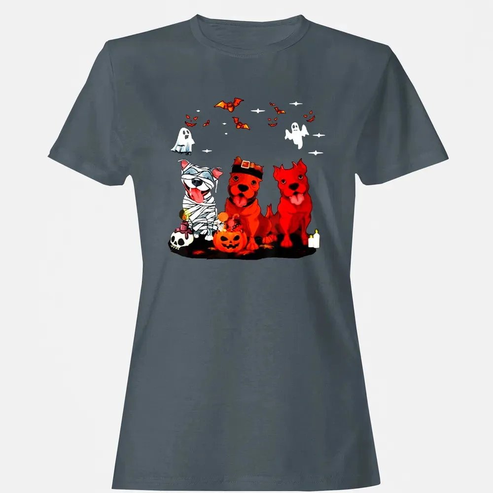Pitbull Dog with Candy Pumpkin   Pitbull Halloween Women's T-shirt - 3