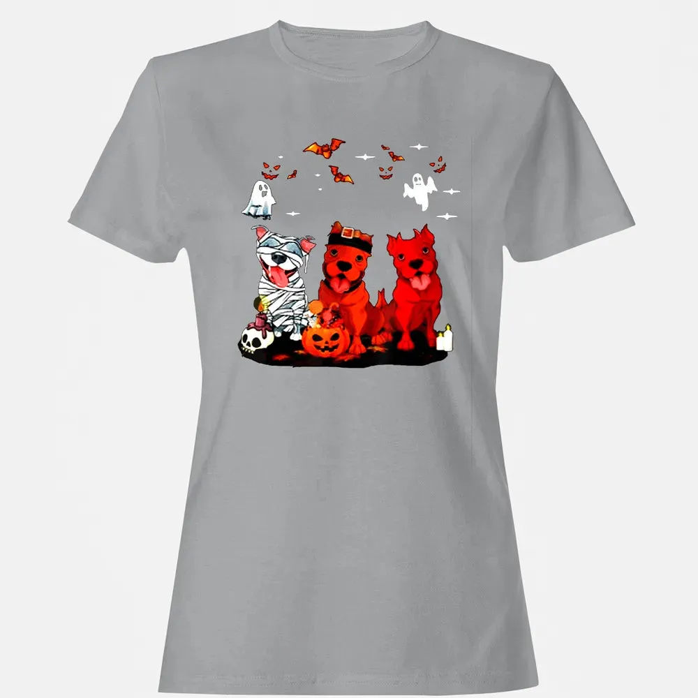 Pitbull Dog with Candy Pumpkin   Pitbull Halloween Women's T-shirt - 15
