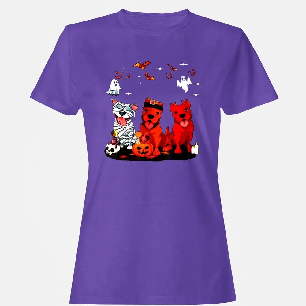 Pitbull Dog with Candy Pumpkin   Pitbull Halloween Women's T-shirt - 12