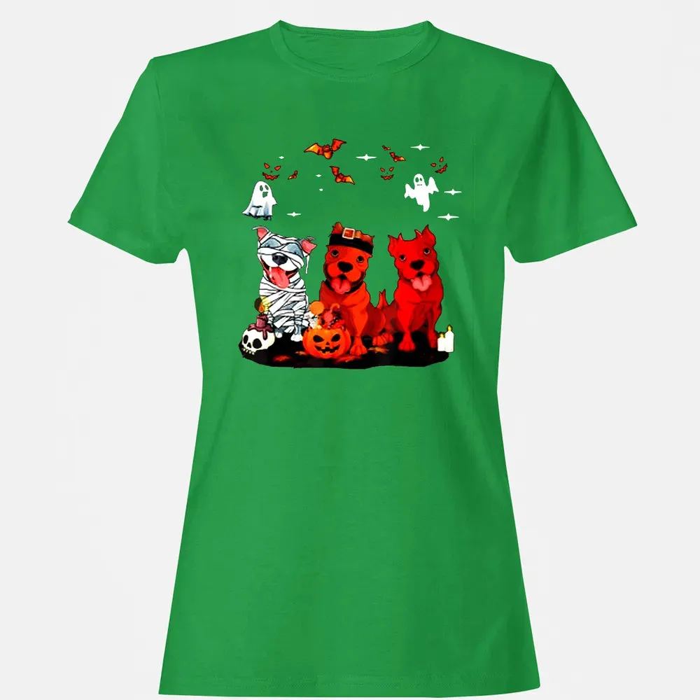 Pitbull Dog with Candy Pumpkin   Pitbull Halloween Women's T-shirt - 7