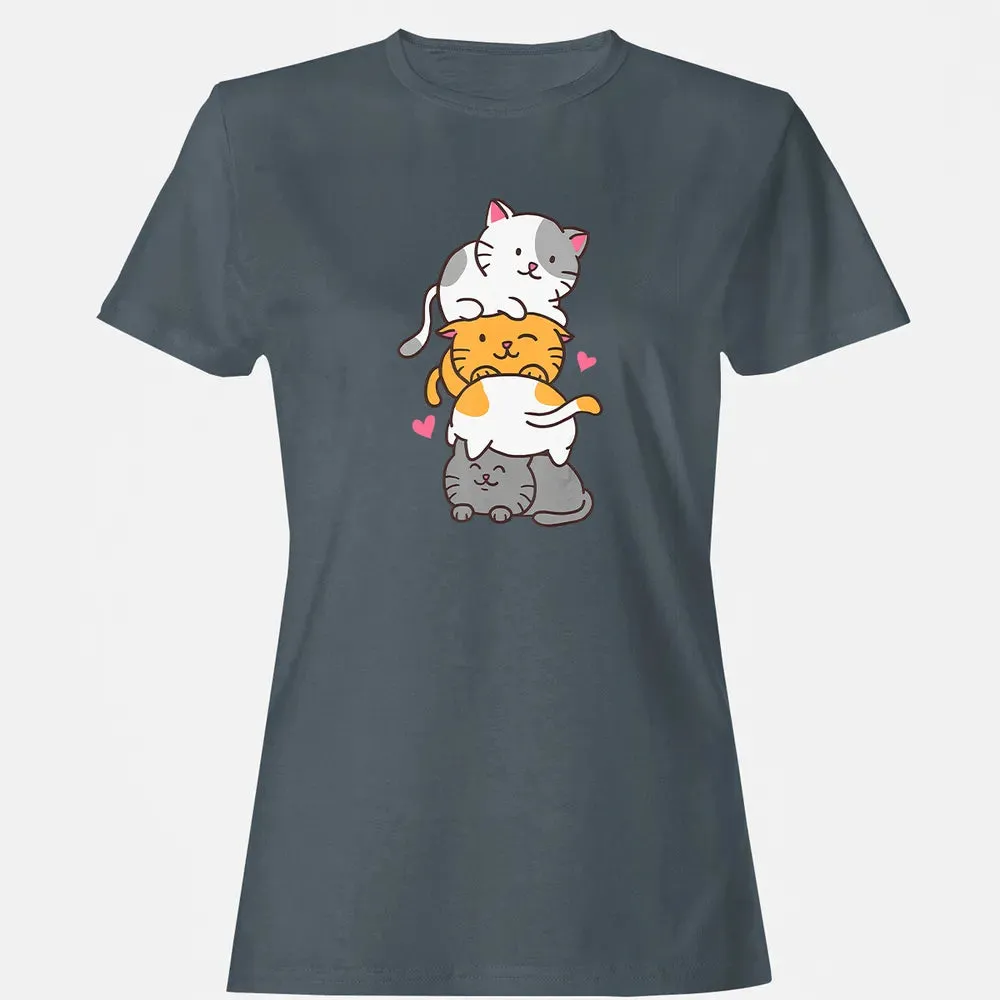 Cat Cats Meowtain Cute Kitty Pile Anime Kawaii Neko Gift Women's T-shirt - 3