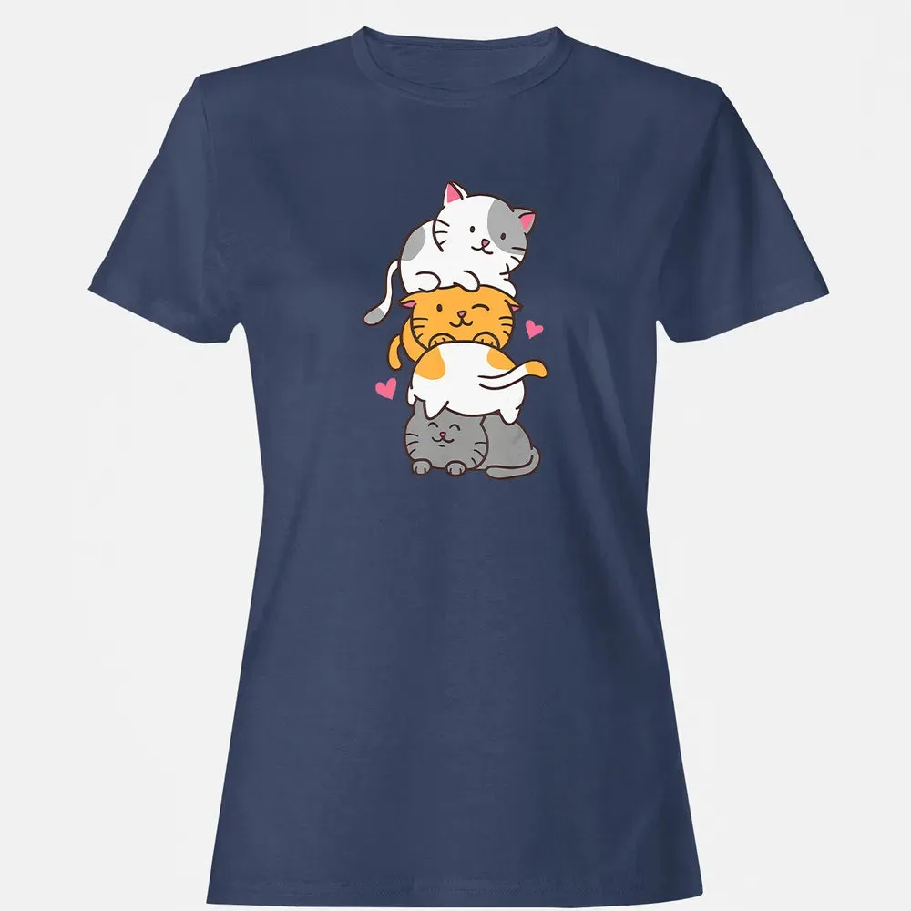 Cat Cats Meowtain Cute Kitty Pile Anime Kawaii Neko Gift Women's T-shirt - 10