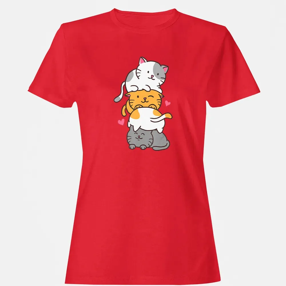 Cat Cats Meowtain Cute Kitty Pile Anime Kawaii Neko Gift Women's T-shirt - 13