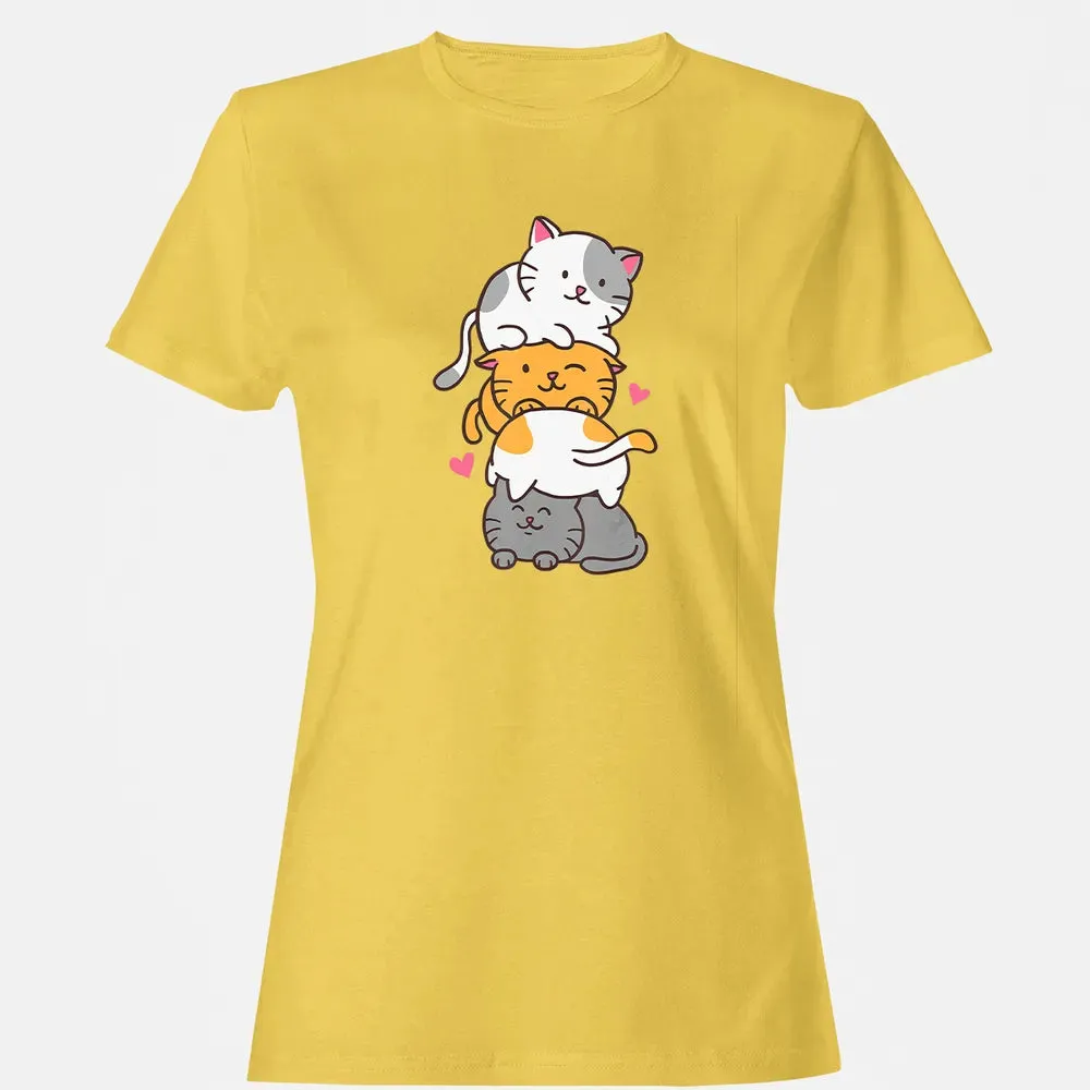 Cat Cats Meowtain Cute Kitty Pile Anime Kawaii Neko Gift Women's T-shirt - 4