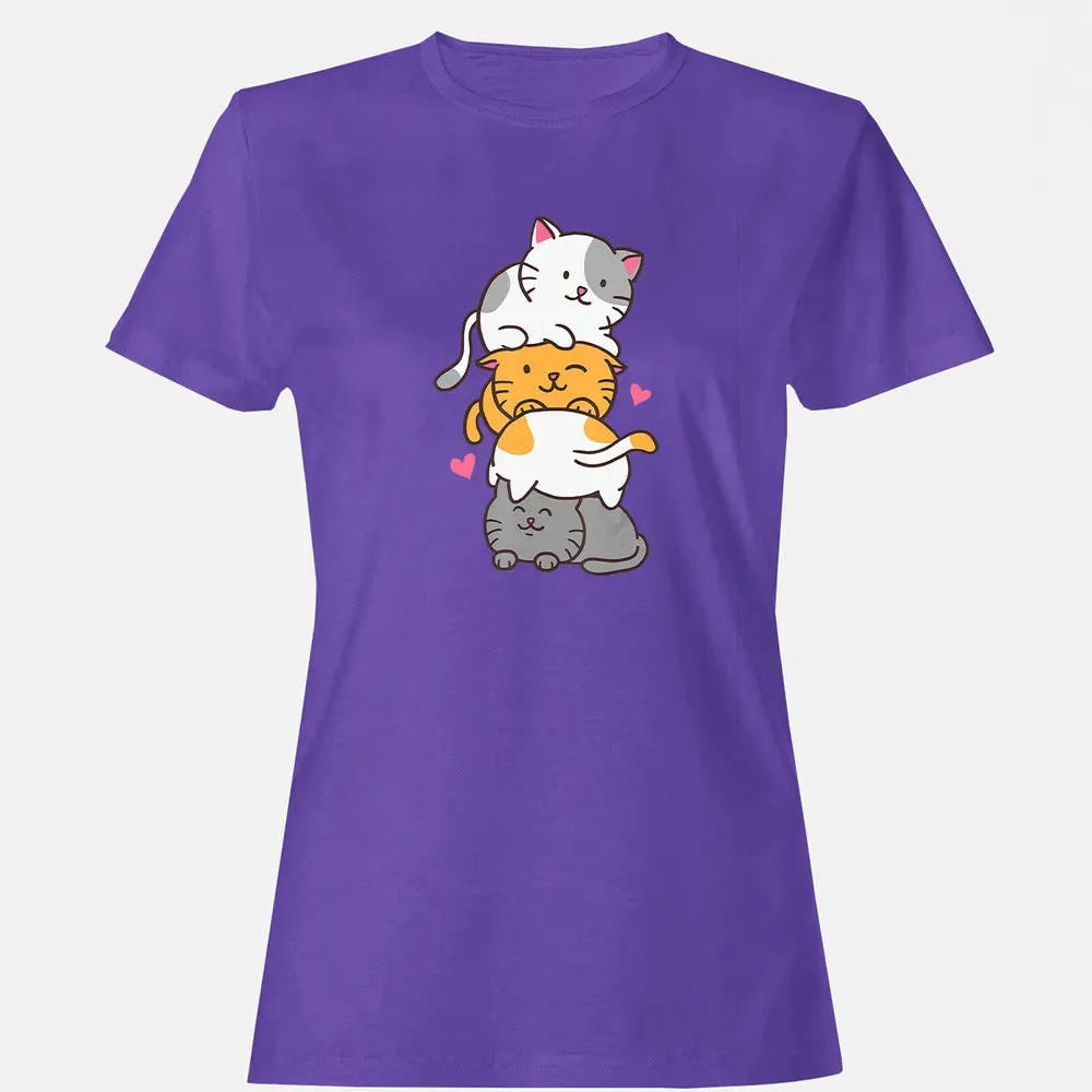 Cat Cats Meowtain Cute Kitty Pile Anime Kawaii Neko Gift Women's T-shirt - 12