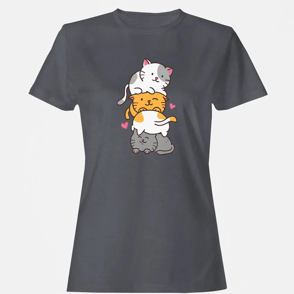 Cat Cats Meowtain Cute Kitty Pile Anime Kawaii Neko Gift Women's T-shirt - 5