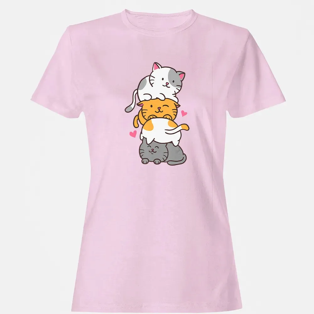 Cat Cats Meowtain Cute Kitty Pile Anime Kawaii Neko Gift Women's T-shirt - 9