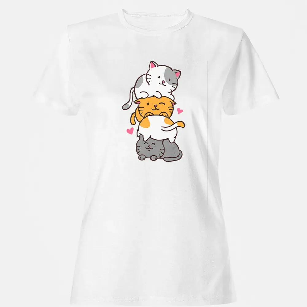 Cat Cats Meowtain Cute Kitty Pile Anime Kawaii Neko Gift Women's T-shirt - 16