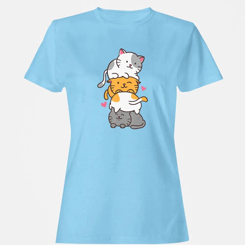 Cat Cats Meowtain Cute Kitty Pile Anime Kawaii Neko Gift Women's T-shirt - 8