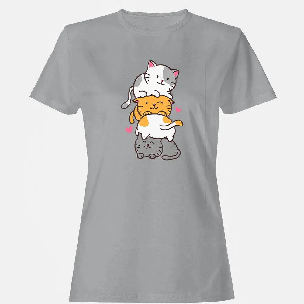 Cat Cats Meowtain Cute Kitty Pile Anime Kawaii Neko Gift Women's T-shirt - 15