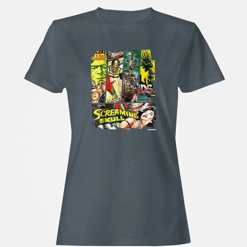 Vintage Style Sci Fi Horror Movie Poster Collage Women's T-shirt - 3