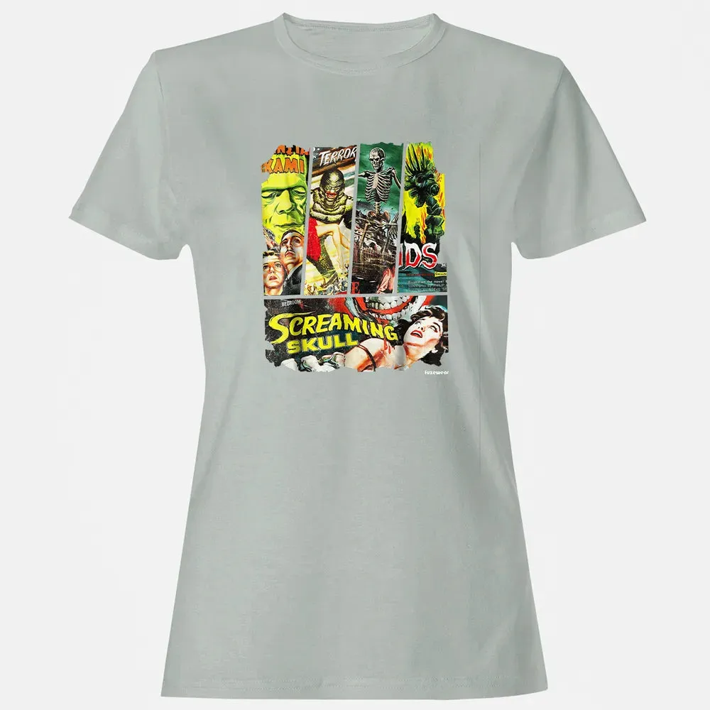Vintage Style Sci Fi Horror Movie Poster Collage Women's T-shirt - 2