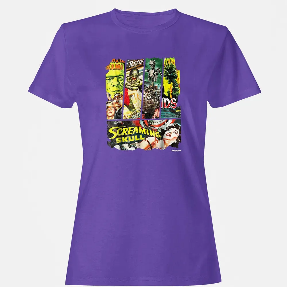 Vintage Style Sci Fi Horror Movie Poster Collage Women's T-shirt - 12