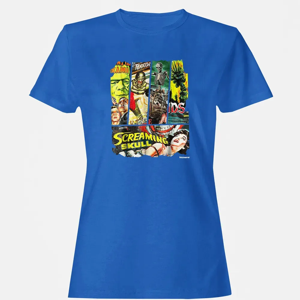 Vintage Style Sci Fi Horror Movie Poster Collage Women's T-shirt - 14