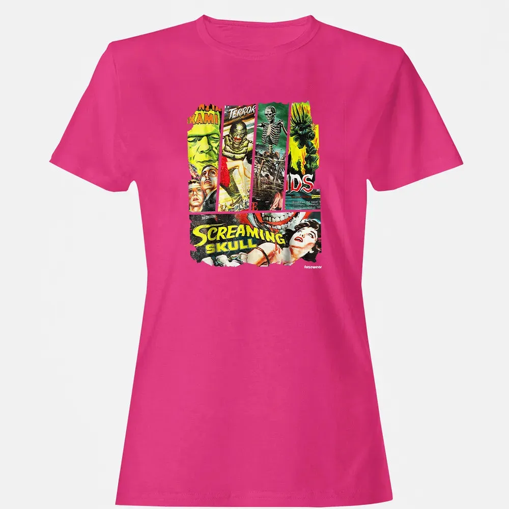 Vintage Style Sci Fi Horror Movie Poster Collage Women's T-shirt - 6