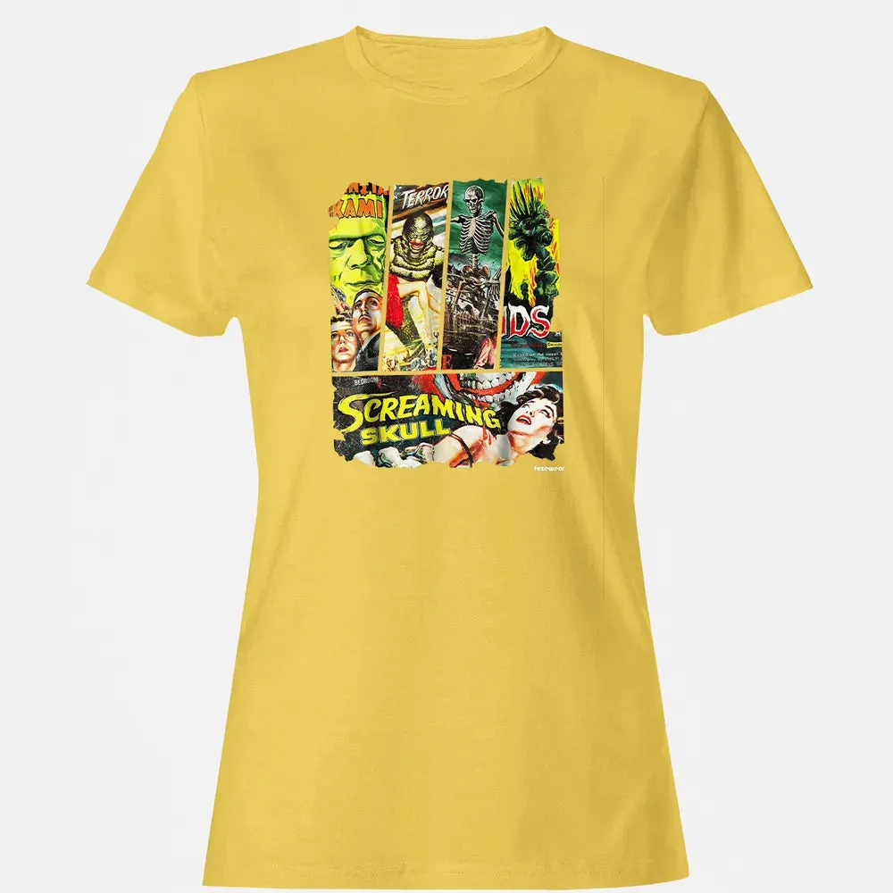 Vintage Style Sci Fi Horror Movie Poster Collage Women's T-shirt - 4