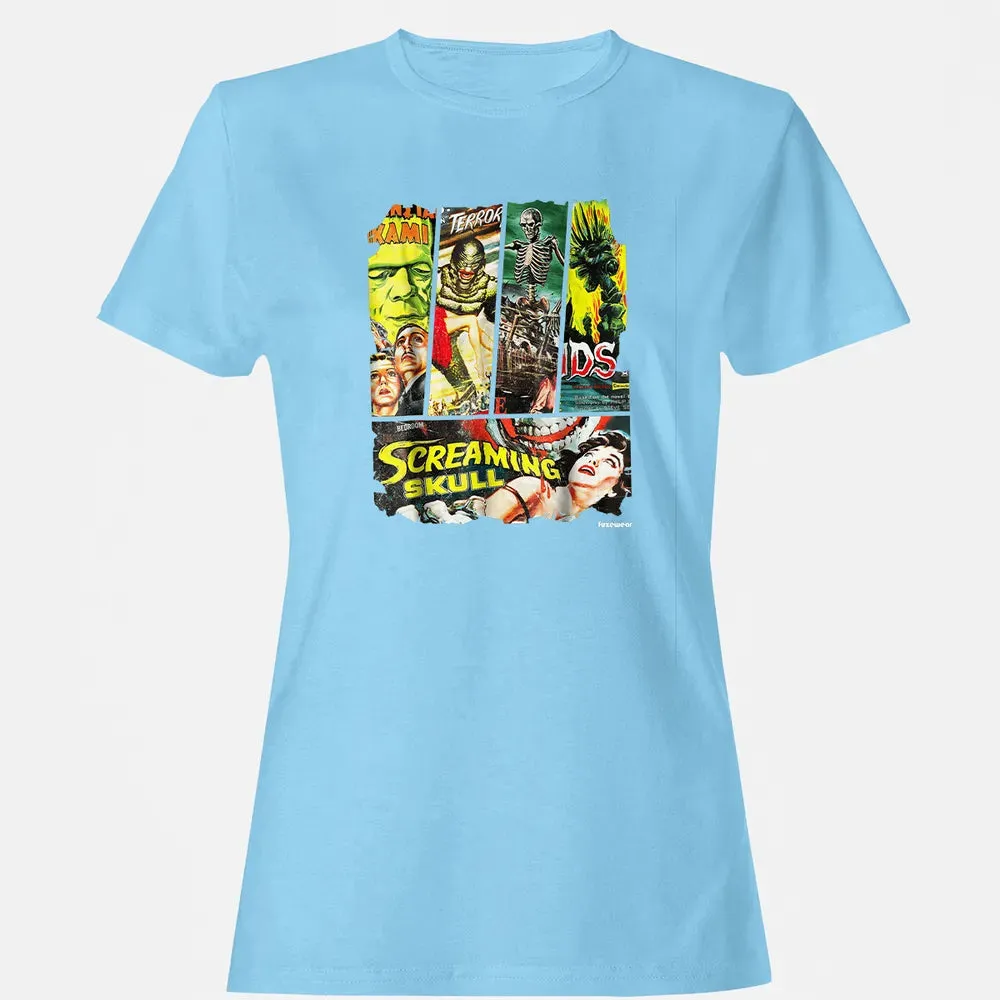 Vintage Style Sci Fi Horror Movie Poster Collage Women's T-shirt - 8